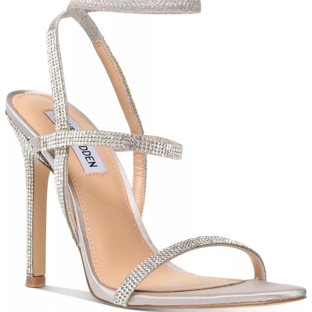 Steve Madden Nectur Silver Rhinestone Strappy Sandals size 6.5